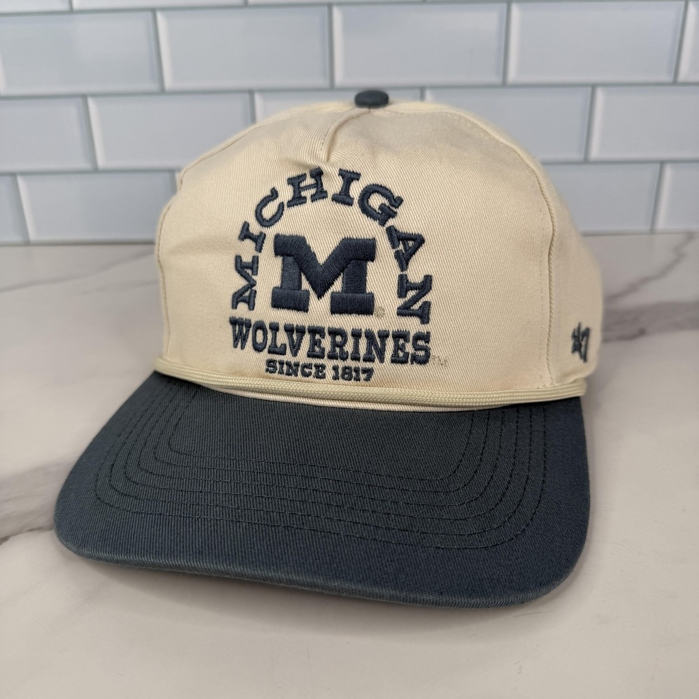 Michigan Wolverines Ranchero Hat Cap Snap‎ Back Mens Cream Navy 47 Football NWOT